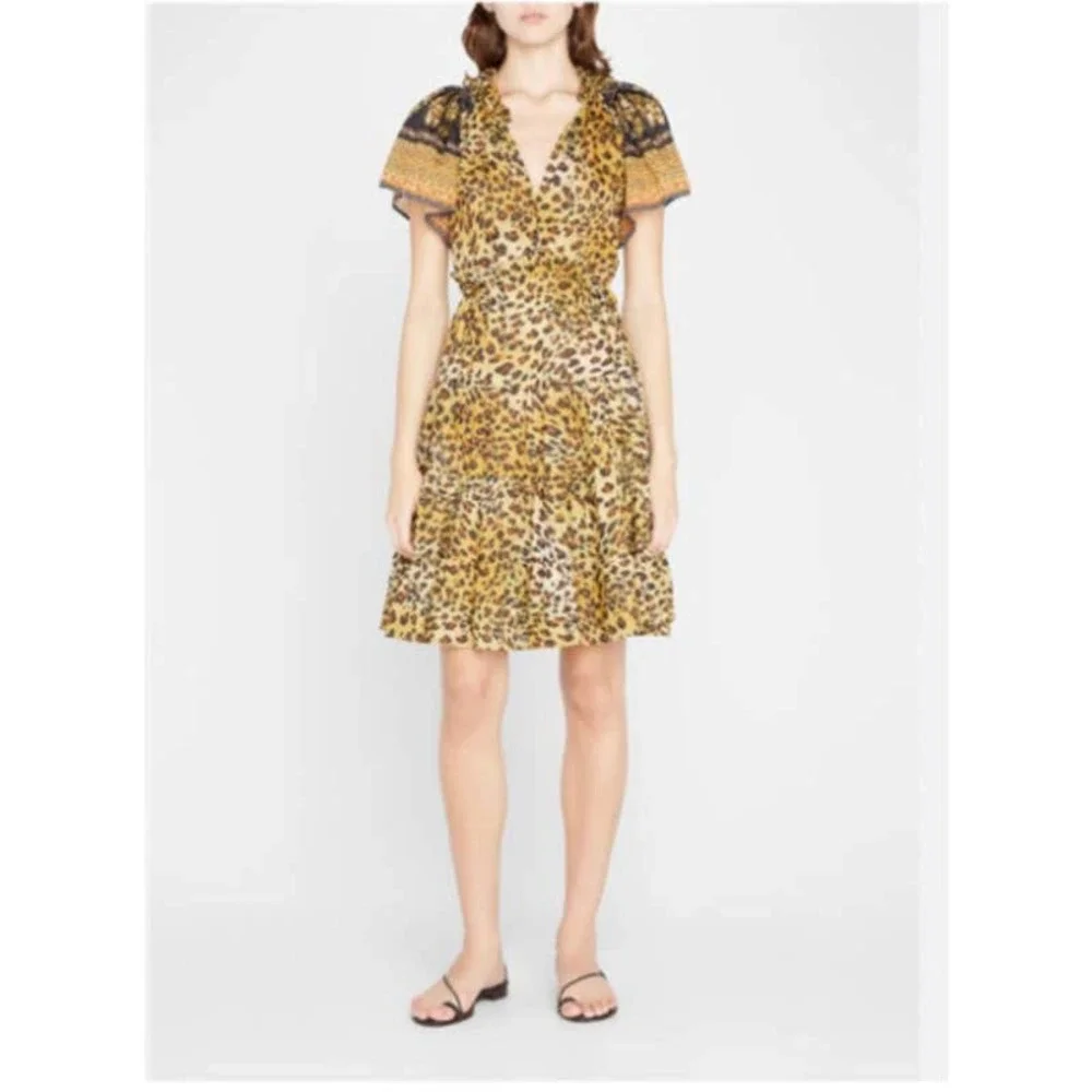 Kobi Halperin Jolie Tiered Leopard-Print Dress Cinnamon Multi Size L NWT